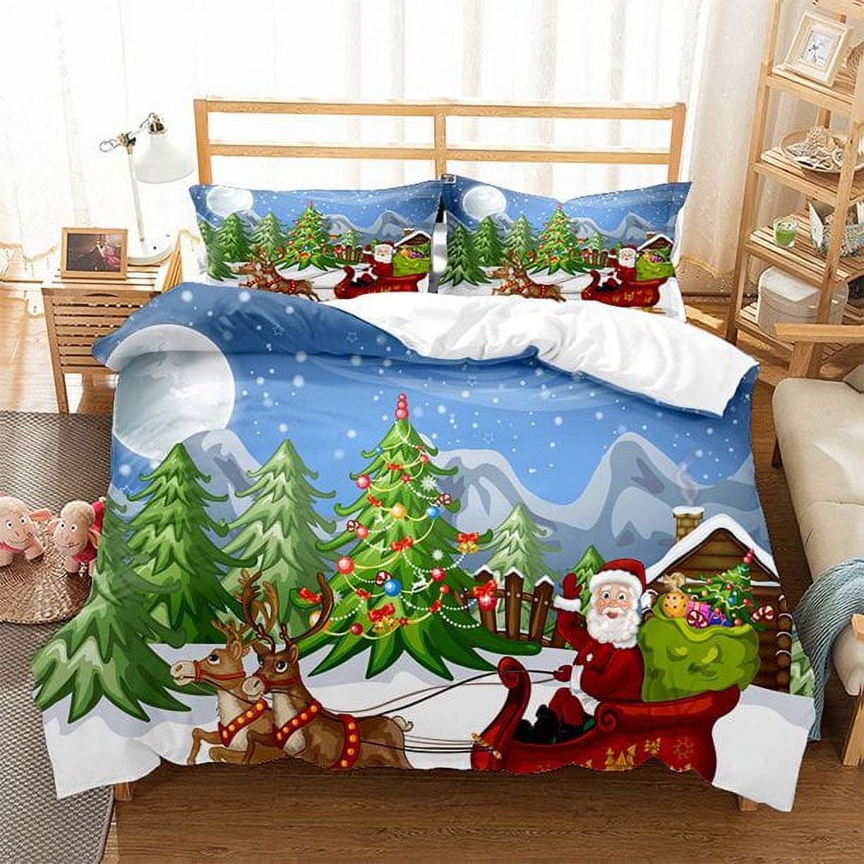 Christmas Bedding Set Queen Size Christmas Santa Claus Snowman Quilt