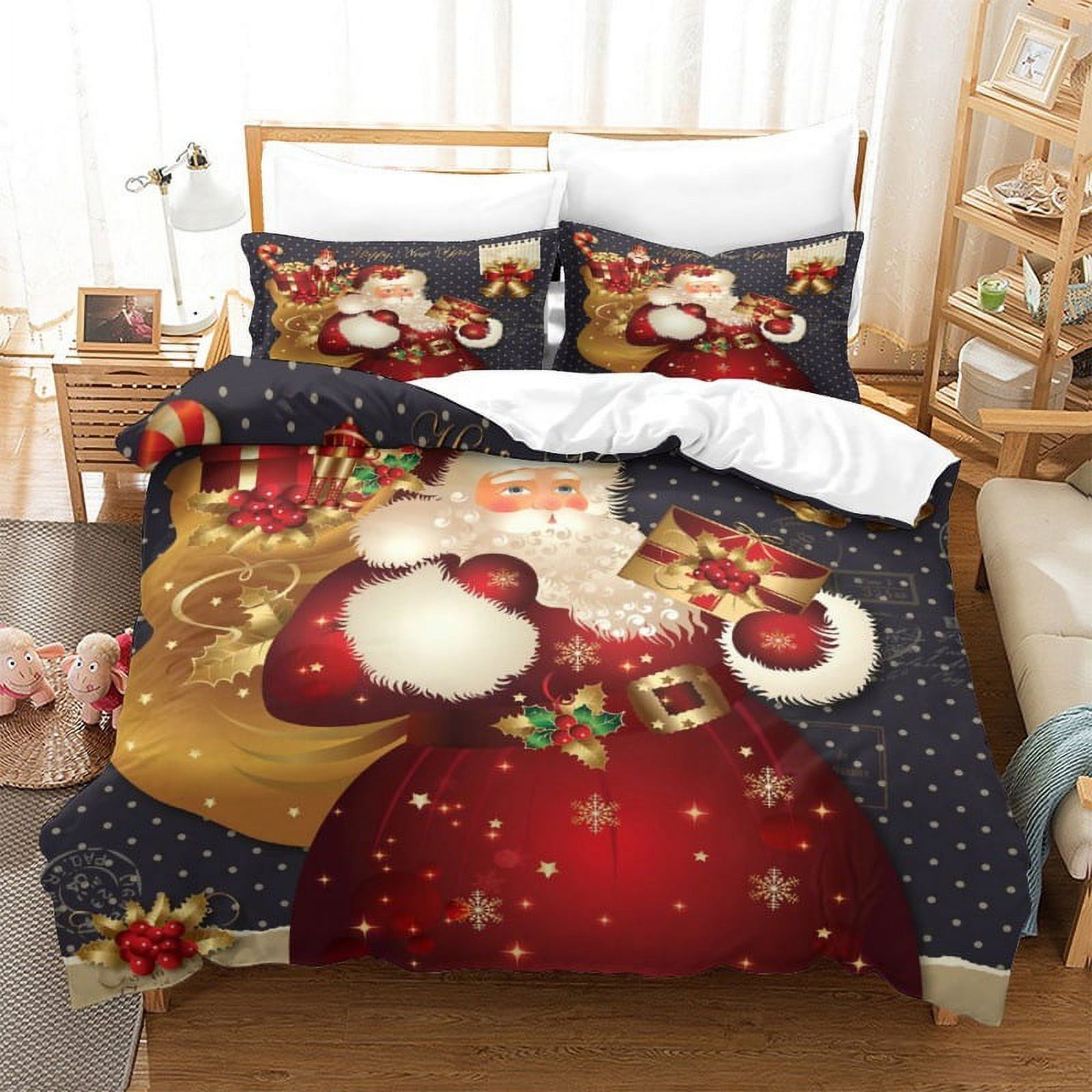 Christmas Bedding Set Queen Size Christmas Santa Claus Snowman Quilt