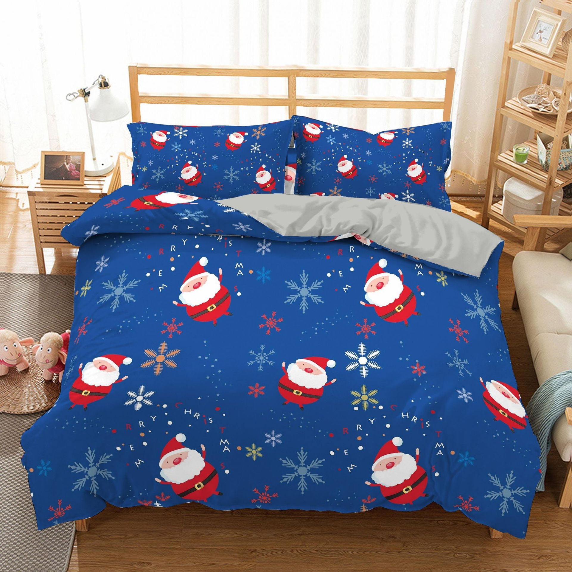 Christmas Bedding Set Queen Size Christmas Santa Claus Snowman Quilt