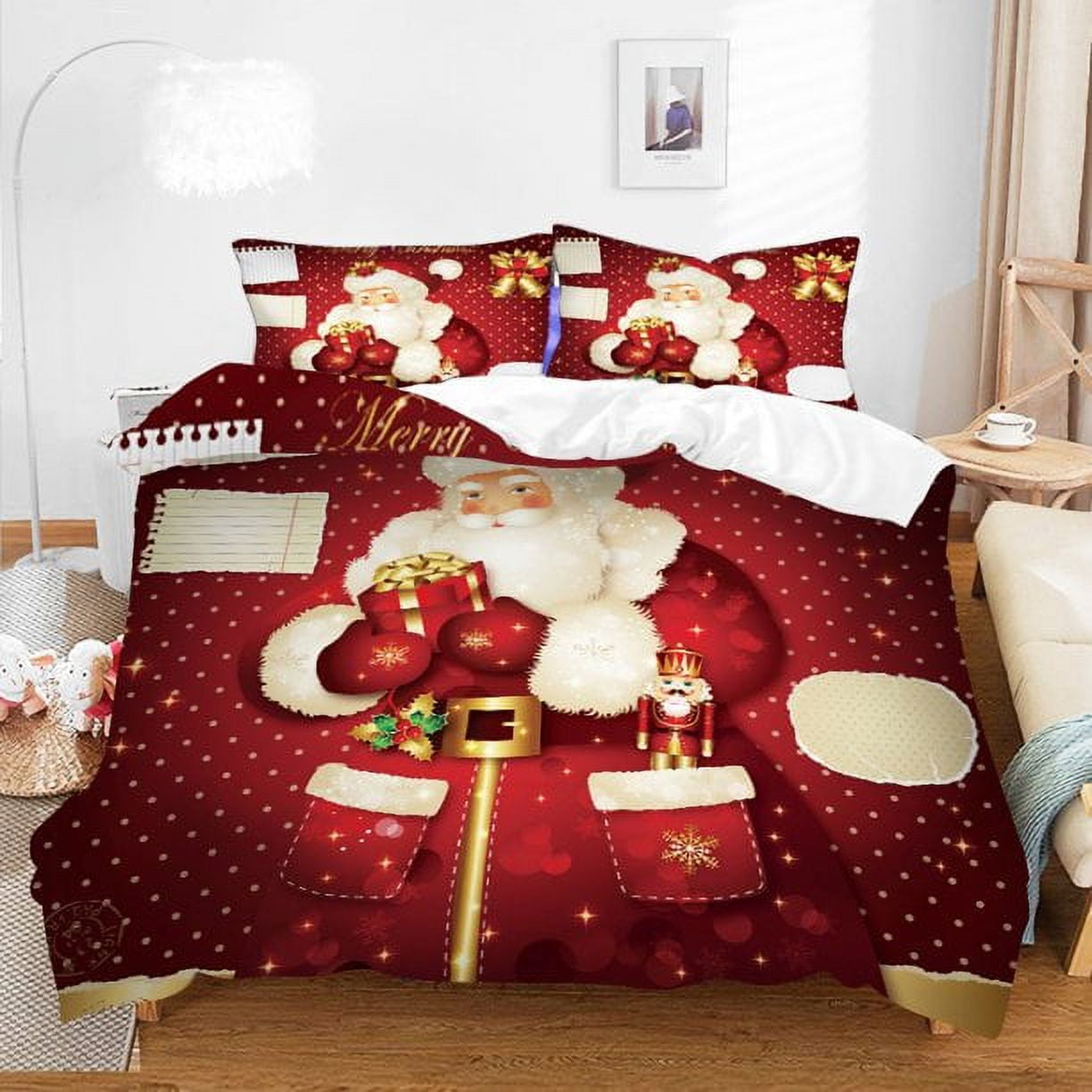 Christmas Bedding Set Queen Size Christmas Santa Claus Snowman Quilt