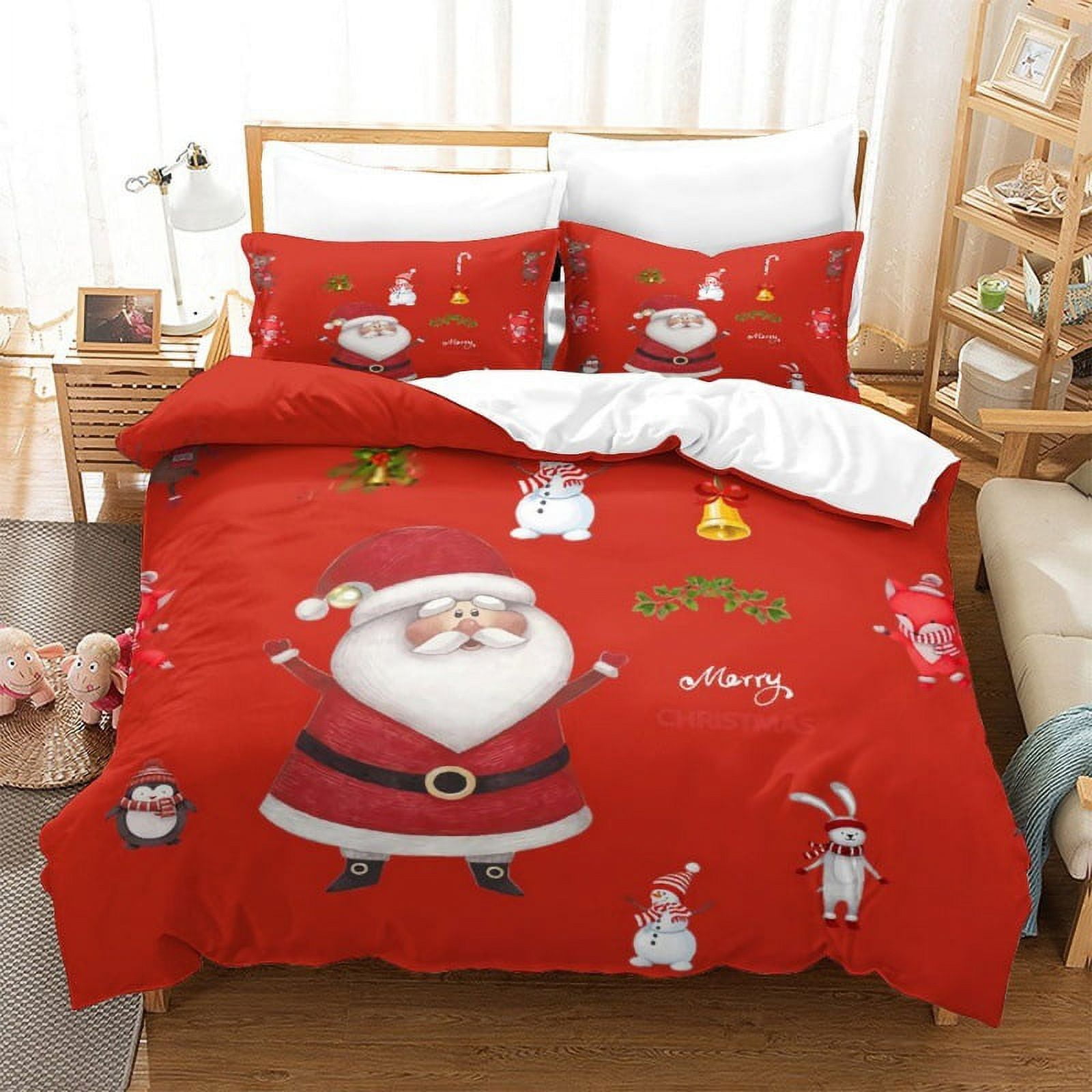 Christmas Bedding Set Queen Size Christmas Santa Claus Snowman Quilt