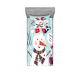 thumbnail image 1 of Christmas Bedding Set with Sheet & Covers, Cheerful Merry Xmas Illustration with a Bird and Snowman Fun Winter Celebration, Printed Bedroom Decor 2 Shams, 4 Sizes, Blue White, by Ambesonne, 1 of 3