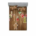 thumbnail image 1 of Christmas Bedding Set with Sheet & Covers, Merry Xmas Ornaments Pattern over Wooden Board Background Holly Jolly Happy Design, Printed Bedroom Decor 2 Shams, 4 Sizes, Brown Red, by Ambesonne, 1 of 3