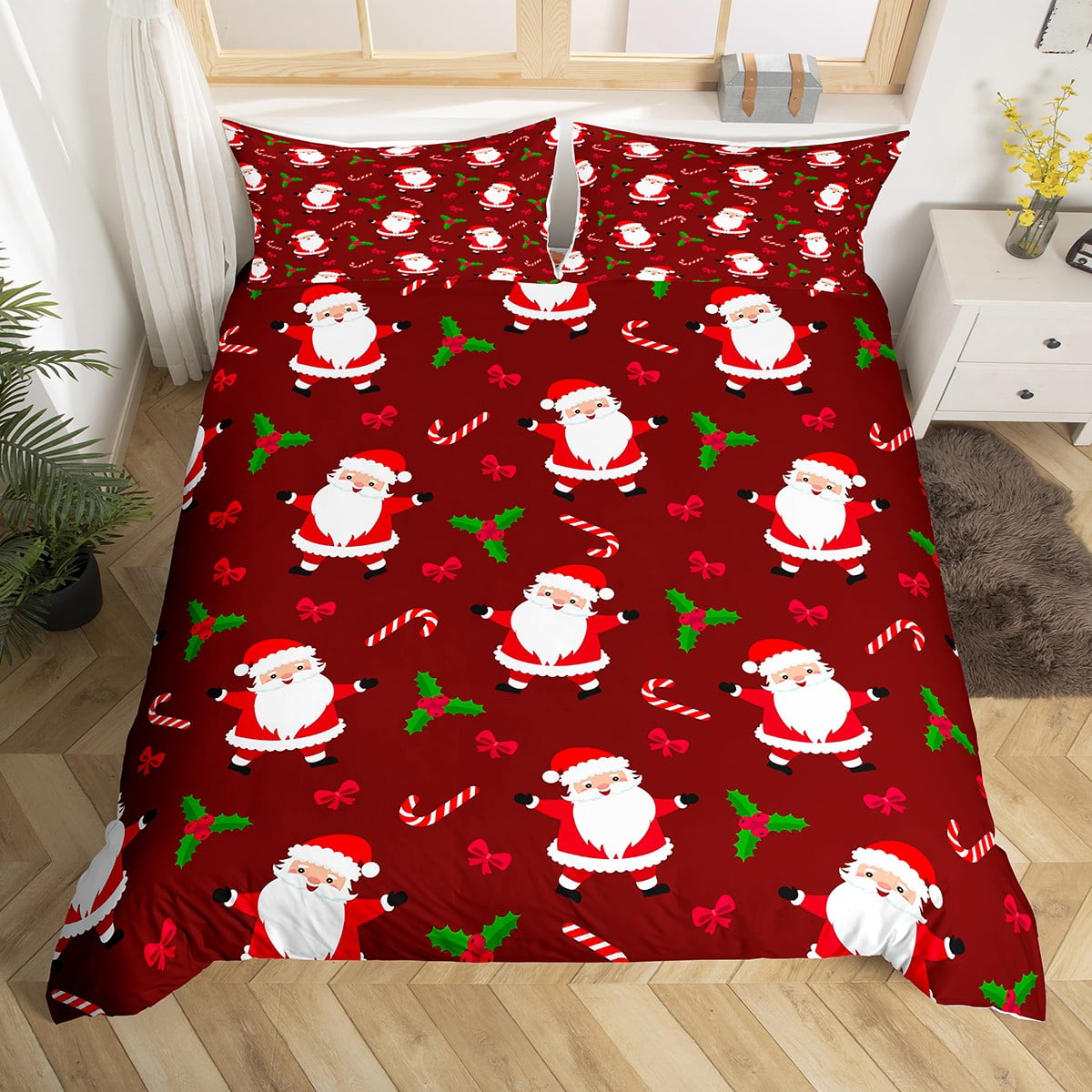 Christmas Bedding Set Twin Size, Cartoon Santa Claus Comforter Cover Merry Christmas Duvet Cover
