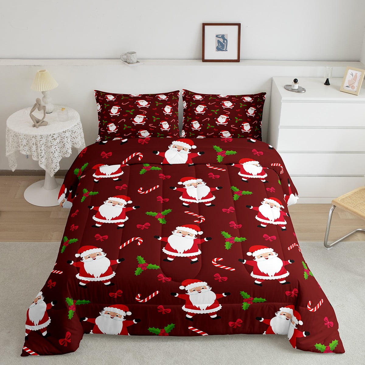 Christmas Bedding Set Twin Size, Cartoon Santa Claus Comforter Set Merry Christmas Bedding