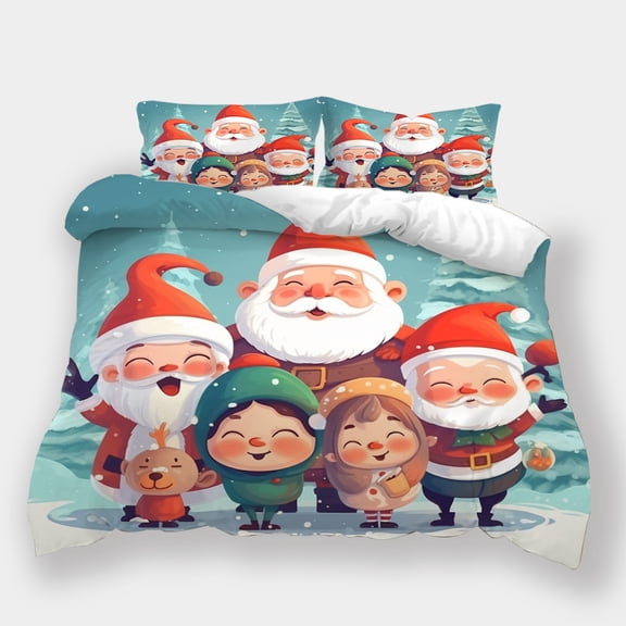 Christmas Bedding Suit Cartoon Santa Claus Elk Printed Duvet Cover Set Children Lovely Bed Gift Bedclothes