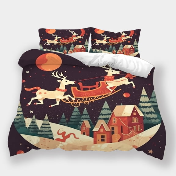 Christmas Bedding Suit Elk Nightscape Pillowcase Comforter Cover Set Children Adult Festival Home Textiles