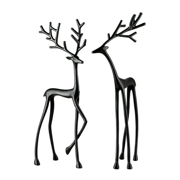Christmas Bedroom Decor,Christmas Mantel Decor,Metal Deer Statue For Entryway Decor,Metal Deer Tabletop Decoration,Reindeer Statues Christmas Decorations,Modern Style Xmas(2pcs/Set Black)