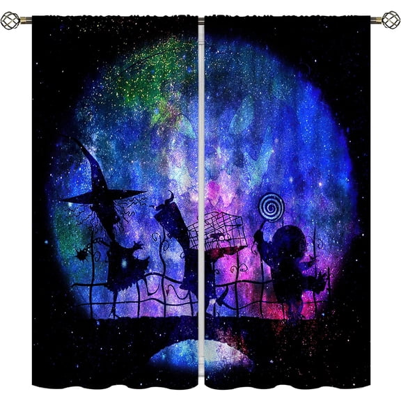 Christmas Bedroom Theme Decor Rod Pocket Curtain,Portable Painting Art Halloween Nightmare Blackout Curtain Thermal Insulated for Living,Dining Room,Kitchen(2 Panels,84 x 84 Inch)