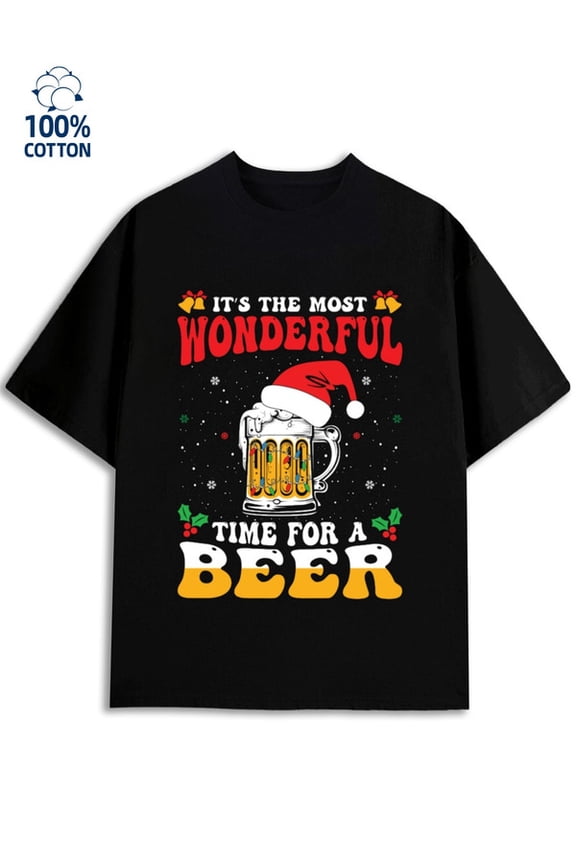 Christmas Beer Tee for men beer 180G 100% Cotton black brands beer Funny Unisex Shirt Graphic tshirts Retro Unisex Shirt Printed tshirts Unique Design Unisex Shirt Short Sleeve tshirts