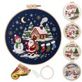 thumbnail image 1 of Christmas Beginners Embroidery Kit for adults , DIY Cross Stitch Set with Pre-Printed Fabric Hoop Floss Needles, christmas crafts, A, 1 of 4