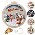 thumbnail image 1 of Christmas Beginners Embroidery Kit for adults , DIY Cross Stitch Set with Pre-Printed Fabric Hoop Floss Needles, christmas crafts, C, 1 of 4