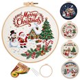 thumbnail image 1 of Christmas Beginners Embroidery Kit for adults , DIY Cross Stitch Set with Pre-Printed Fabric Hoop Floss Needles, christmas crafts, D, 1 of 4