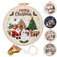 thumbnail image 1 of Christmas Beginners Embroidery Kit for adults , DIY Cross Stitch Set with Pre-Printed Fabric Hoop Floss Needles, christmas crafts, E, 1 of 4