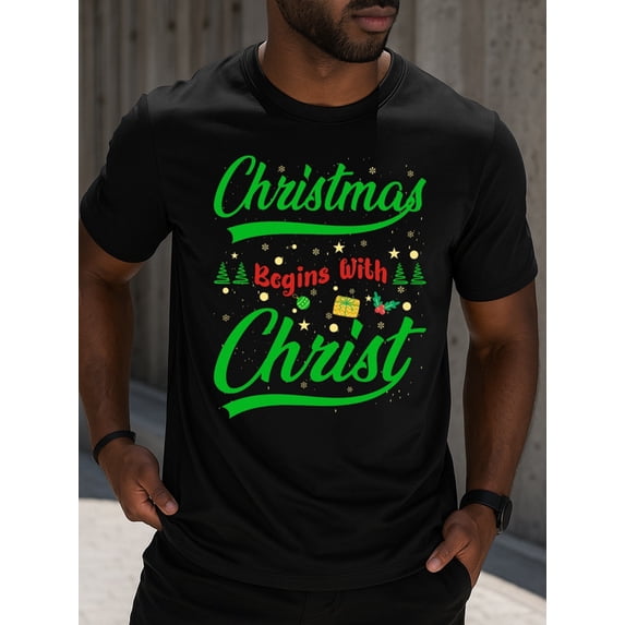 Christmas Begins Christmas t-shirts funny t shirts men's 180G 100% Cotton black Summer wear, retro style, comfortable fit, printed T-shirts, street-style couples' wear Spring and summer outdoor wear
