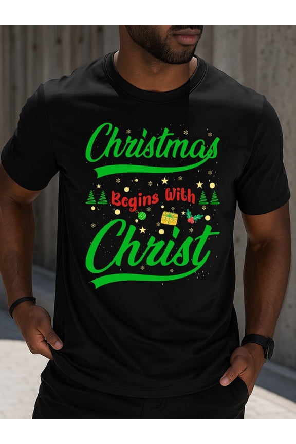 Christmas Begins Christmas t-shirts funny t shirts men's 180G 100% Cotton black Summer wear, retro style, comfortable fit, printed T-shirts, street-style couples' wear Spring and summer outdoor wear