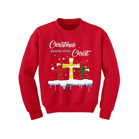 Christmas Begins with Christ Sweater Xmas Kids Sweatshirt Jesus Sweater Christmas Sweater Boys Girls Holiday Gift Youth Christian Religious
