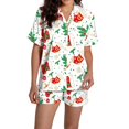 thumbnail image 1 of Christmas Beige Womens Pajama Sets Women Pajamas Graphic Printed Silk Satin Cute Sleepwear Buttons Short Sleeve Tops Shorts Sets Sleepwear, 1 of 5