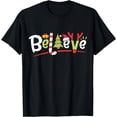 thumbnail image 1 of Christmas Believe Boys Girls Santa Hat Xmas Tree Antlers T-Shirt, 1 of 3