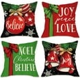 thumbnail image 1 of Christmas Believe Noel Decorative Throw Pillow Covers 20x20 Set of 4, Xmas Ornament Jingle Bell Red Patio Outdoor Pillowcase, Joy Peace Love Snowflake Winter Holiday Cushion Case Home Decor, 1 of 6