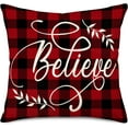 thumbnail image 1 of Christmas Believe Pillow Cover 18X18 Inch Red Black Buffalo Plaid Decoration Holiday Farmhouse Winter Pillow Case Decor for Home Sofa Couch Decor Blessed Leaf Throw Pillow Covers, 1 of 6
