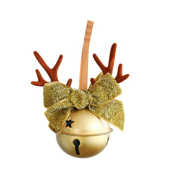 Christmas Bell Antler Bow Ornament – Metal Pendant with Festive Design for Tree, Wall, Door or Gift Décor, Holiday Hanging Decoration