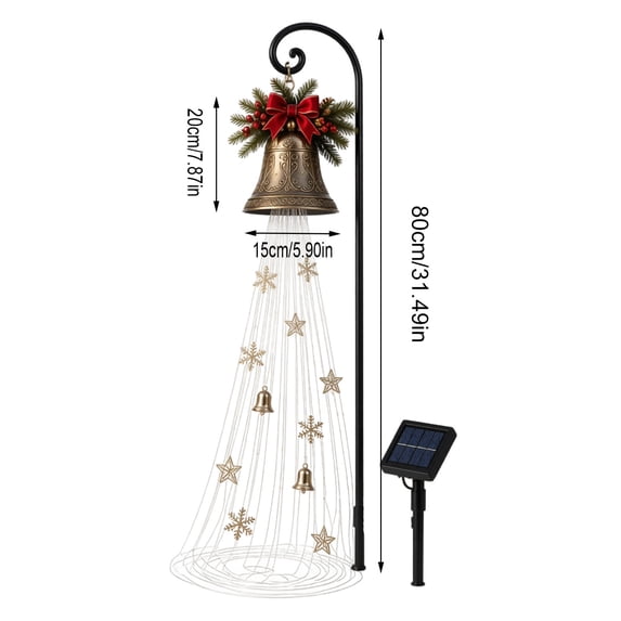 Christmas Bell Cascade Solar Yard Light, Festive Waterproof Outdoor Decor with Warm LED Glow for Garden Front Yard and Walkway