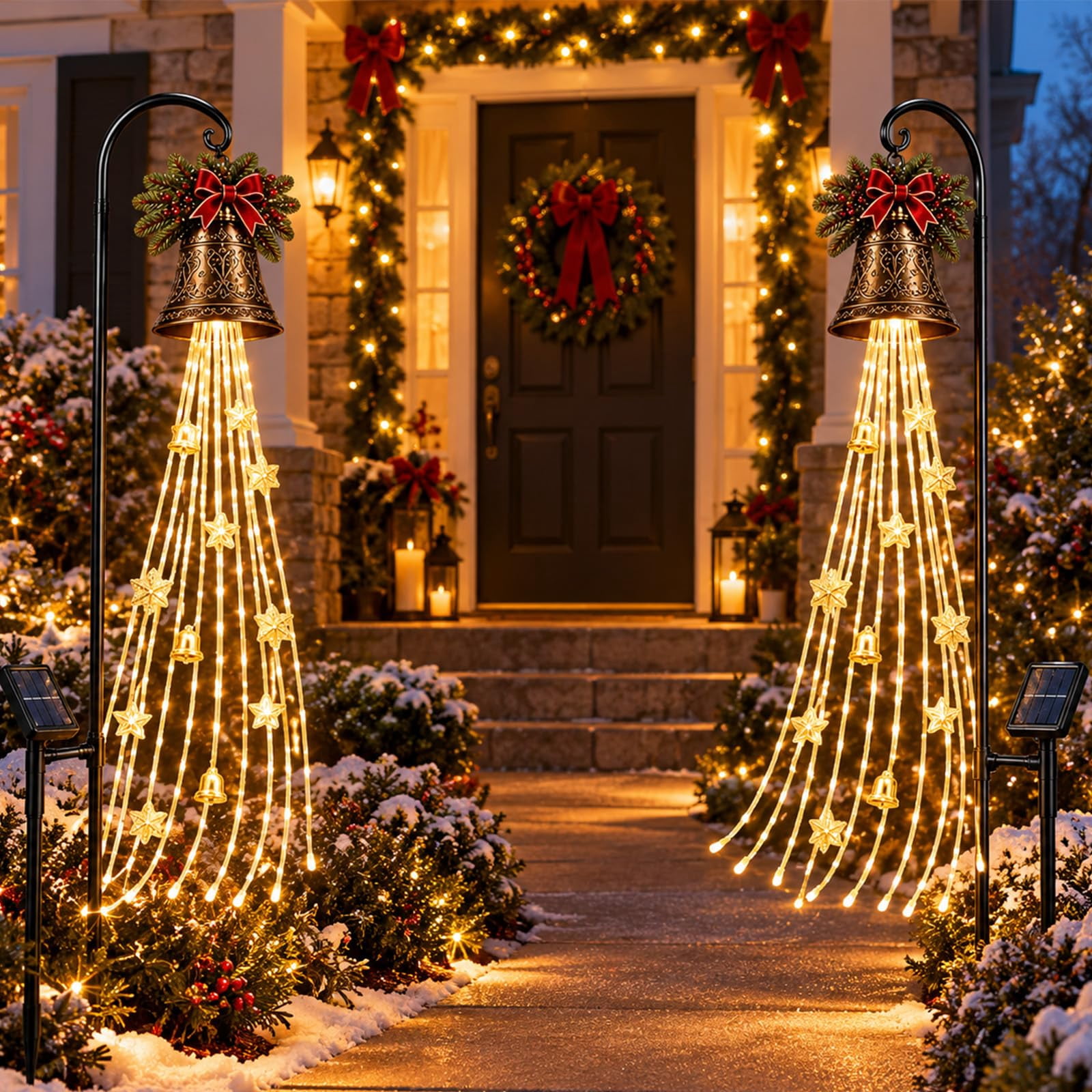 Christmas Bell Cascade Solar Yard Light, Outdoor Holiday Decor