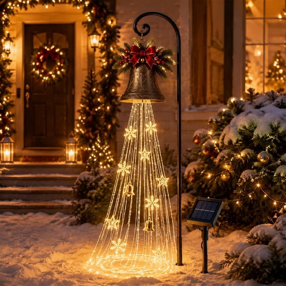 Christmas Bell Cascade Solar Yard Light, Solar Powered Outdoor Fairy Lights for Garden Patio