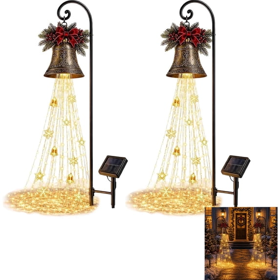 Christmas Bell Cascade Solar Yard Light, Warm White Cascading Garden Stake Light for Christmas Yard Decor, Holiday Outdoor Decor for Lawn Garden Pathway Front Yard