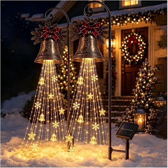 Christmas Bell Cascade Solar Yard Light, Warm White Cascading Garden Stake Light for Lawn Garden Pathway Front Yard Holiday Outdoor Decor (Christmas Bell Light-2PCS)