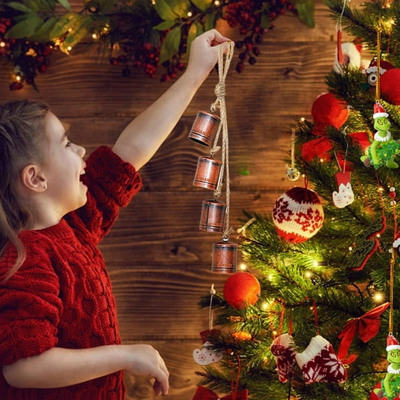 Christmas Bell Decoration, Set Of 3 Christmas Bell Brass Cow Shabby Style Rustic Metal Hanging Giant Cow Bells Decor Gold