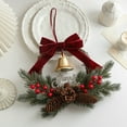 thumbnail image 1 of Christmas Bell Decorations 13.8in Christmas Decorations Rattan Wreath Bells Bow Red Fruit Branch Door Hanging Christmas Window Decoration Pendant, 1 of 6