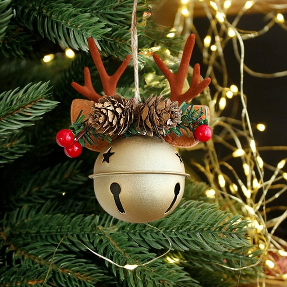 Christmas Bell Decorations 4.3in Antler Bow Pinecone Bells Mixed Pendant Christmas Tree Window Car Hanging Decoration
