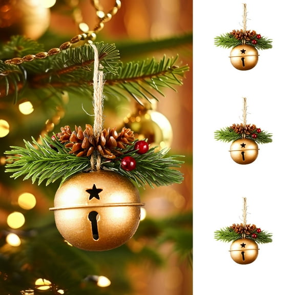 Christmas Bell Garland Charm Red Jingle Bell Ornament Metal Christmas Bell with Holly Berry Christmas Tree Hanging Decoration Anniversary Favor