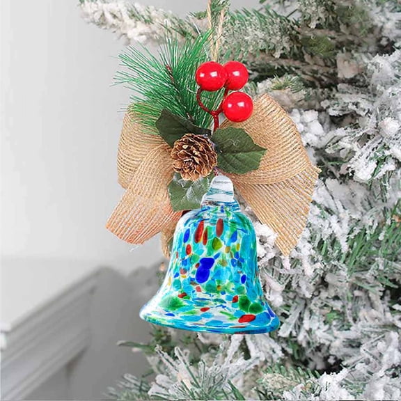 Christmas Bell Glass Pendant, Hanging Transparent Crystal Bell, Chimes Stained Glass Glass Bell Pendant, Glass Christmas Baubles for Window Indoor Outdoor, Christmas Tree Bell Pendant B