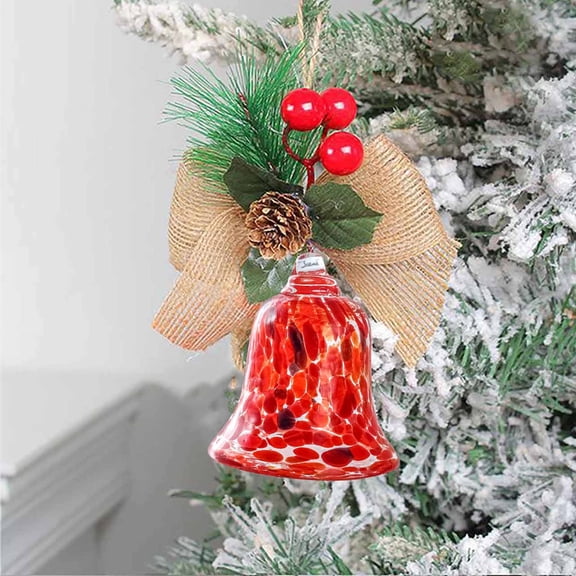 Christmas Bell Glass Pendant, Hanging Transparent Crystal Bell, Chimes Stained Glass Glass Bell Pendant, Glass Christmas Baubles for Window Indoor Outdoor, Christmas Tree Bell Pendant E