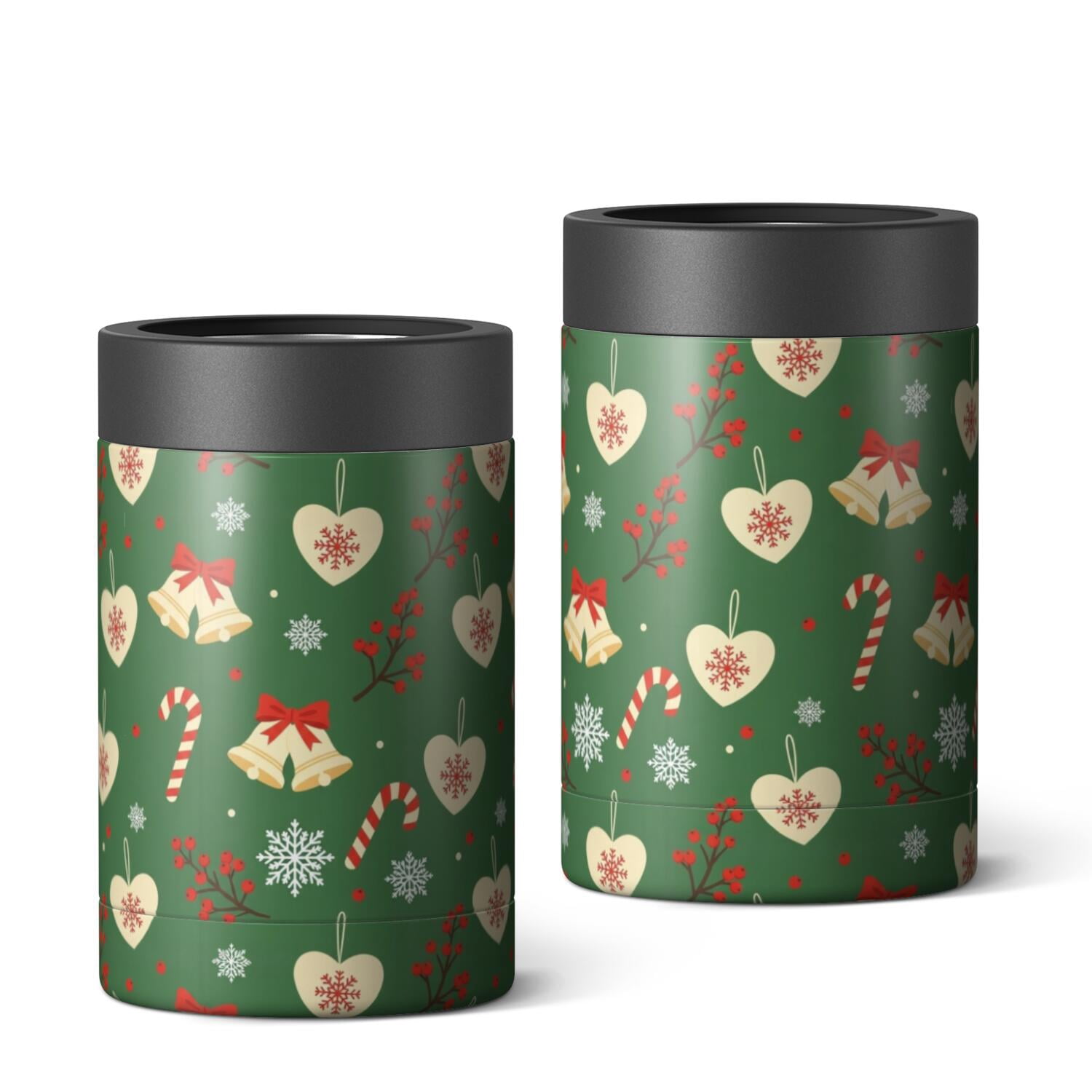 Patterned Heartd Christmas Bell Heart Pattern Can Cooler 1 Pack, Vacuum Insulated ...