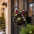 thumbnail image 1 of Christmas Bell Ornament 12 Inch Hanging Decoration with Bow Pine Sprigs and Berries Metal Holiday Pendant for Front Door Entryway Porch Wall Mantel Tree Indoor Outdoor Festive Decor, 1 of 7