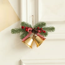 Christmas Bell Ornament 6.09x4.72x2.56in Iron Holiday Decor With Velvet Bow For Tree Door Window(Gold)