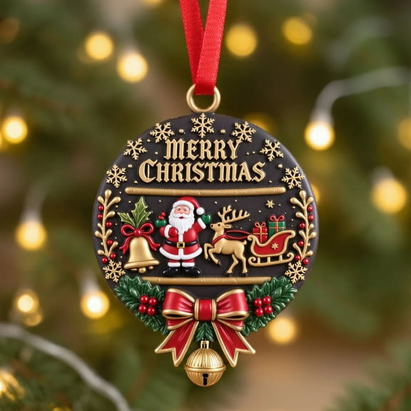 Christmas Bell Ornament Set Holiday Decorations with Santa Reindeer Designs for Tree Wreath Gift Package Festive Pendant