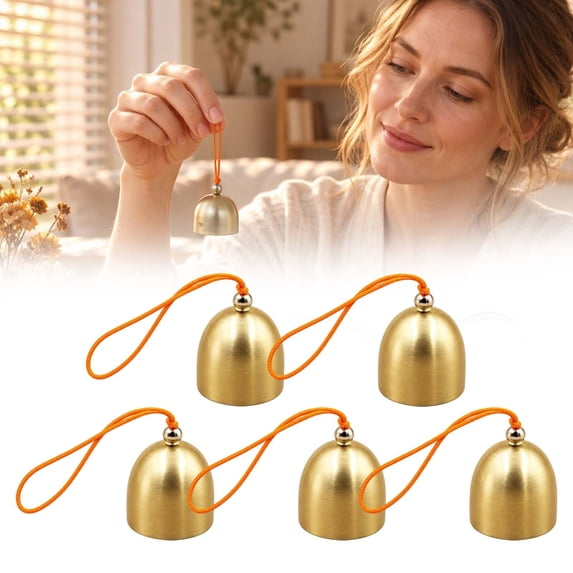 Christmas Bell Ornaments 5 Pack, Small Brass Bell with Gold Rope 28mm ...