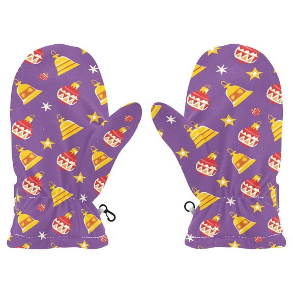 Christmas Bell Pattern Cold Weather Mittens Cozy Gloves with Adjustable Fit Perfect for Outdoor Fun