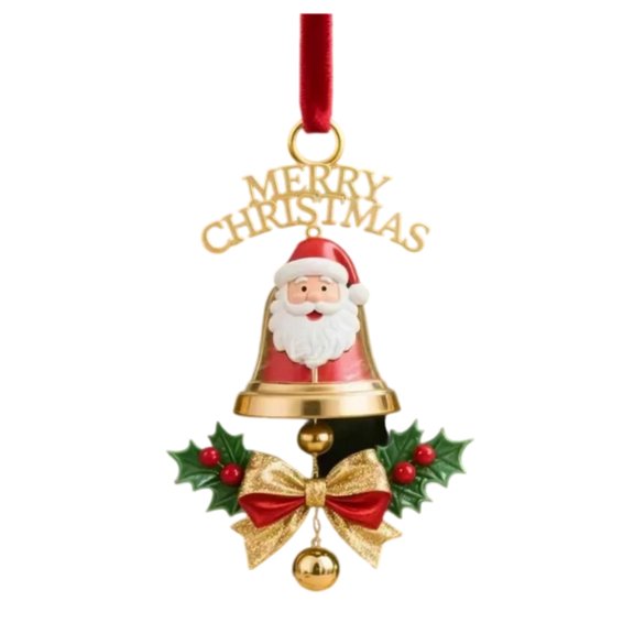 Christmas Bell Pendant Decoration – Santa, Reindeer, Sled & Wreath Designs – Hand-Painted Resin Hanging Ornament for Tree, Wreath, Window & Gift Wrapping