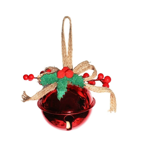 Christmas Bell Pendant Metal Sleigh Bells Ornament Vintage Cowbell on Jute Rope Christmas Tree Hanging Decoration for Home Holiday Party (Red)
