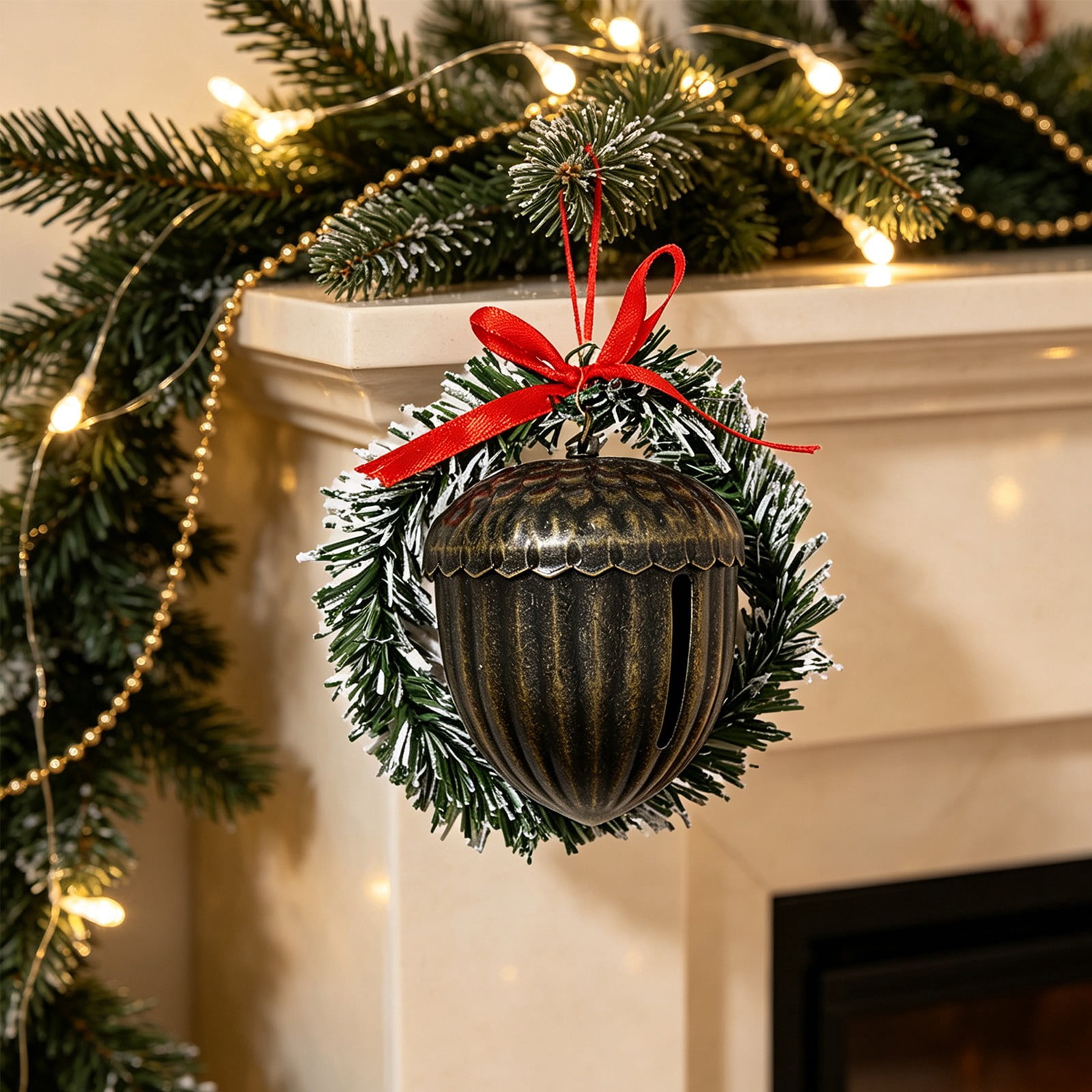 Christmas Bell Pinecone Pendant, 3.54 in Plastic and Iron Hanging ...