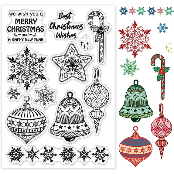 Christmas Bell Snowflake Clear Stamp Merry Christmas Wishes PVC Stamps