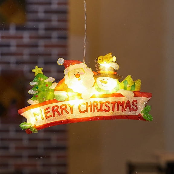 Christmas Bell Snowman Star Holiday Window LED Sucker Battery Power Lights, Decoration for Home Shop Classroom Office$Christmas Lights Snowman Motif Santa Ornament Indoor LED