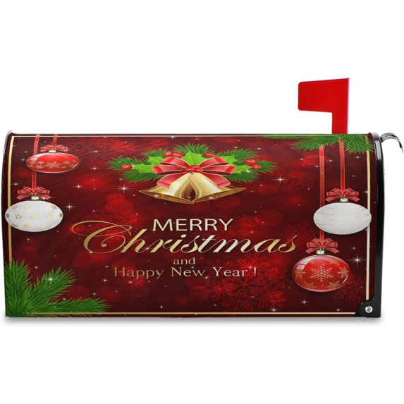 Christmas Bells Balls Stars Mailbox Covers Magnetic Winter Snowflakes Fir Tree Mailbox Cover Wraps Standard Size 18" X 20.7" Post Letter Box Cover Garden Decorations
