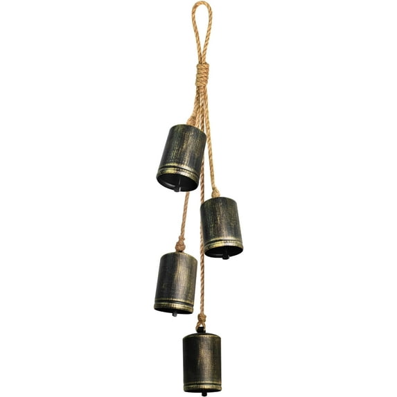 Christmas Bells for Decoration, Bronze Vintage Rustic Bells Set of 4, Hanging Metal Ornaments Shabby Chic Cow Bells Decor on Rope for Wreath, Indoor, Party, Home